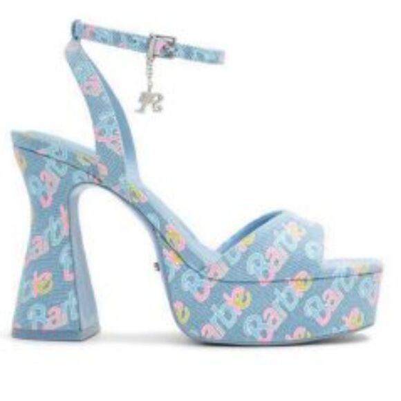 BRAND NEW ALDO BARBIE PARTY PRINTED  DENIM STRAPPY PLATFORM HEELED PLATF… G1 - Picture 11 of 16